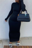 Black Casual Solid Backless Half A Turtleneck Long Sleeve Dresses