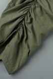 Green Casual Street Solid Patchwork Pocket Fold Straight High Waist Straight Solid Color Bottoms