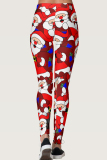 Red Casual Print Patchwork Skinny High Waist Pencil Trousers