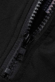 Black Sexy Solid Patchwork Buckle See-through Turndown Collar Long Sleeve Two Pieces