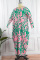 Pink Green Casual Print Patchwork O Neck Long Sleeve Dresses