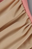 Yellow Casual Patchwork Frenulum Oblique Collar Pencil Skirt Dresses