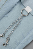 Light Blue Casual Solid Ripped Patchwork Metal Accessories Decoration High Waist Skinny Denim Jeans