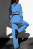 Sky Blue Casual Solid Patchwork Pocket Zipper Long Sleeve Two Pieces