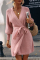 Light Pink Fashion Solid With Belt O Neck Tops
