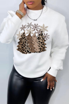 White Street Vintage Christmas Tree Printed Patchwork O Neck Tops