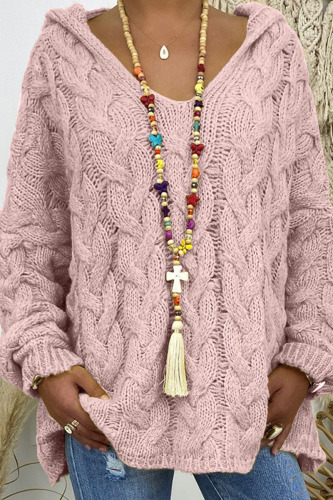 Pink Fashion Street Solid Patchwork Hooded Collar Tops