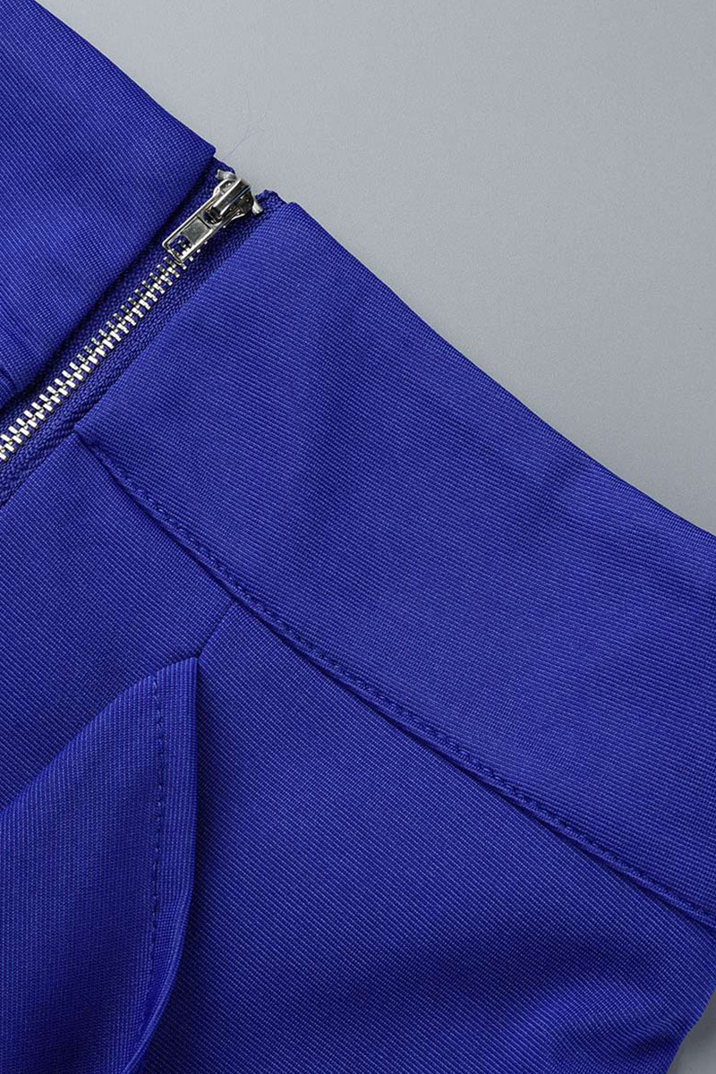 Work Solid Buckle Flounce V Neck Tops