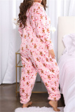 Pink Casual Living Print Patchwork Hooded Collar Regular Jumpsuits