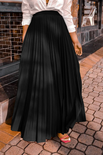 Black Casual Solid Fold Loose High Waist Type A Solid Color Bottoms