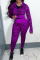 Purple Casual Camouflage Print Patchwork Zipper Long Sleeve Two Pieces