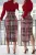 Burgundy Work Print Patchwork Printing Half A Turtleneck Wrapped Skirt Dresses