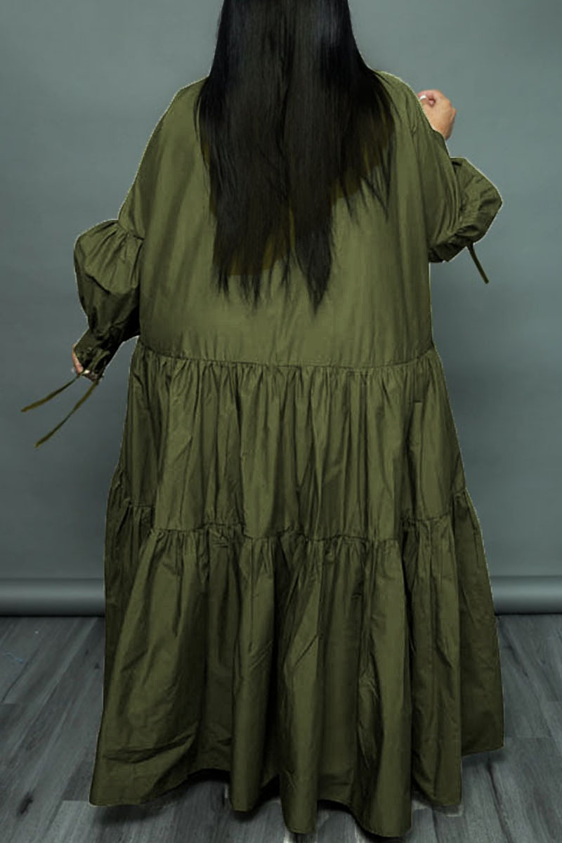 Solid Color Button Plus Size Shirt Dress