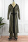 Gold Casual Striped Print Cardigan Pants V Neck Long Sleeve Two Pieces