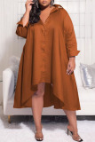 White Casual Solid Patchwork Buckle Asymmetrical Turndown Collar Shirt Dress Plus Size Dresses