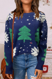 Red Casual Christmas Tree Patchwork O Neck Tops