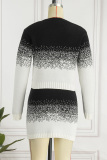 Black And White Casual Patchwork Basic O Neck Long Sleeve Two Pieces