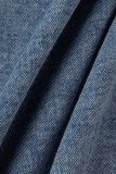 Light Blue Casual Solid Patchwork Cardigan Turndown Collar Long Sleeve Regular Denim Jacket