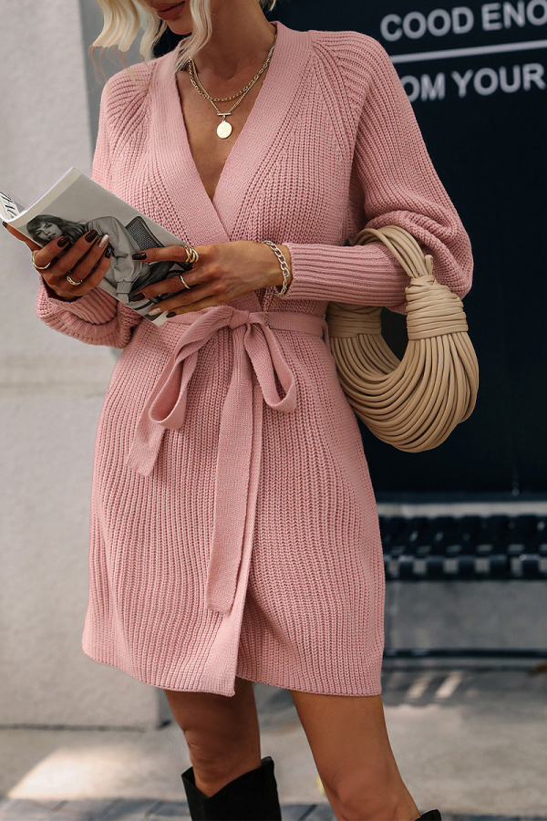 Viril O Neck L S Knit Top Light Pink