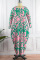 Pink Green Casual Print Patchwork O Neck Long Sleeve Dresses