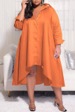 Rose Red Casual Solid Patchwork Buckle Asymmetrical Turndown Collar Shirt Dress Plus Size Dresses