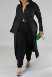 Black Casual Solid Patchwork Cardigan Turndown Collar Plus Size Overcoat