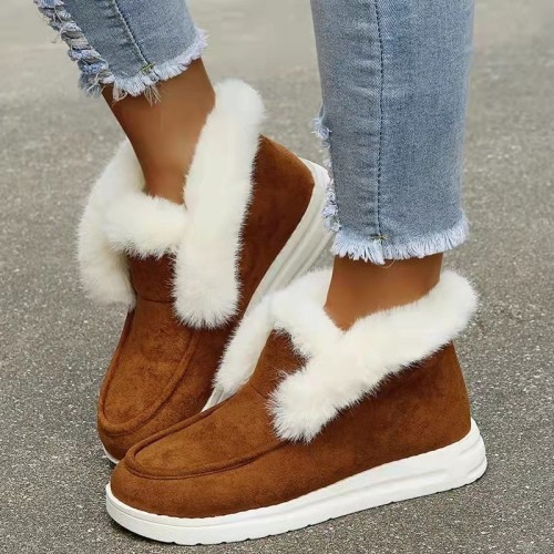 Dark Brown Casual Patchwork Solid Color Round Flats Shoes