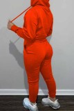 Tangerine Red Sportswear Print Letter Hooded Collar Long Sleeve Two Pieces