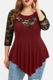 Black Casual Solid Patchwork See-through Asymmetrical O Neck Tops