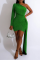 Green Sexy Solid Patchwork One Shoulder Irregular Dress Dresses
