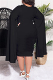 Yellow Casual Solid Patchwork Square Collar Long Sleeve Plus Size Dresses