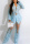 Blue Sexy Casual Embroidery Patchwork See-through V Neck Long Sleeve Two Pieces