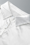 Black Casual Solid Bandage Patchwork Buckle Turndown Collar Shirt Dress Dresses