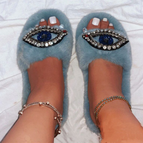 Turquoise Casual Patchwork Rhinestone Round Comfortable Shoes