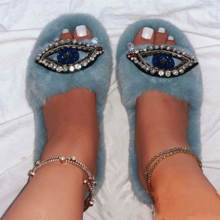 Turquoise Casual Patchwork Rhinestone Round Comfortable Shoes