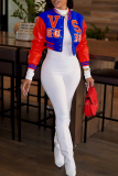 Red Blue Casual Letter Patchwork Conventional Collar Outerwear