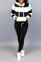 Black adult Fashion Casual Solid Two Piece Suits Striped Patchwork pencil Long Sleeve