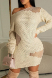 White Sexy Casual Solid See-through O Neck Long Sleeve Dresses