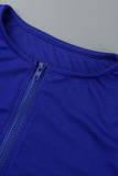 Blue Casual Sportswear Solid Patchwork Zipper Collar Long Sleeve Two Pieces