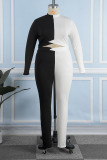 Black Sexy Solid Patchwork Half A Turtleneck Plus Size Two Pieces