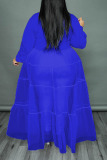 Blue Fashion Casual Solid Patchwork Buckle Turndown Collar Plus Size Dresses