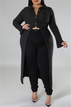 Black Casual Solid Patchwork Cardigan Turndown Collar Plus Size Overcoat