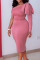 Pink Elegant Solid Patchwork Oblique Collar One Step Skirt Dresses