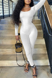 Black Casual Solid Basic O Neck Skinny Jumpsuits