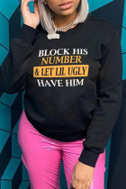 Black Casual Daily Print Patchwork O Neck Tops