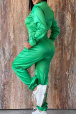 Green Casual Sportswear Solid Patchwork Zipper Zipper Collar Long Sleeve Two Pieces