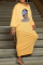 Yellow Casual Print Basic O Neck Long Sleeve Dresses