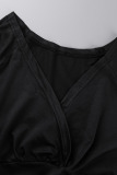 Black Sexy Solid Patchwork Slit V Neck Pencil Skirt Dresses