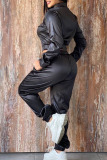 Black Casual Sportswear Solid Patchwork Zipper Zipper Collar Long Sleeve Two Pieces