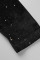 Black Elegant Solid Patchwork Buttons Slit Half A Turtleneck Long Sleeve Two Pieces